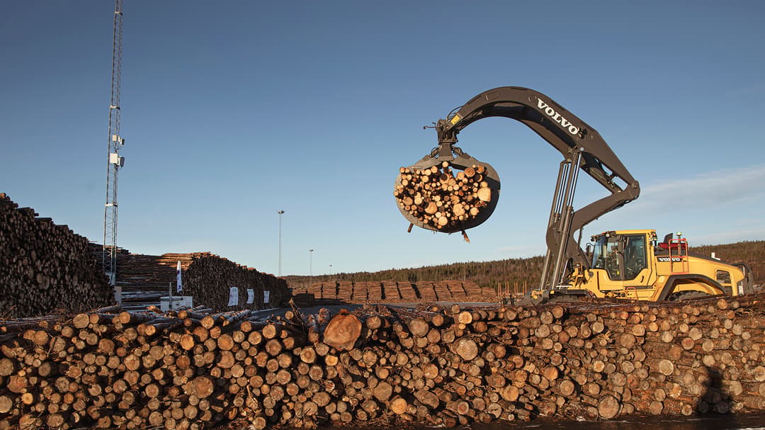 Remote controled machine loading timber on 5G - Remote Timber