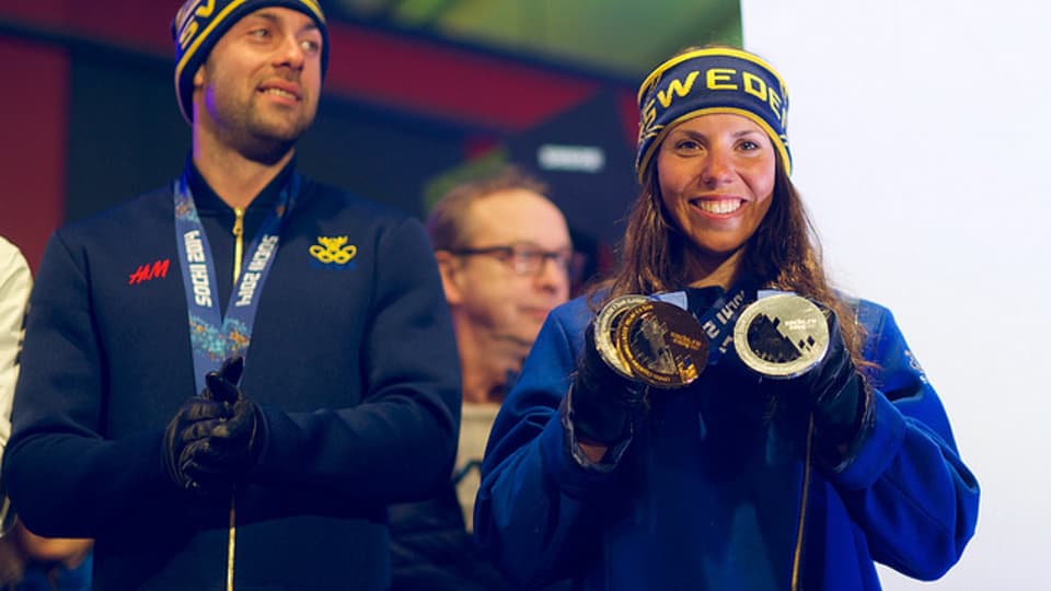 Charlotte Kalla hyllas efter OS i Sotji 2014.