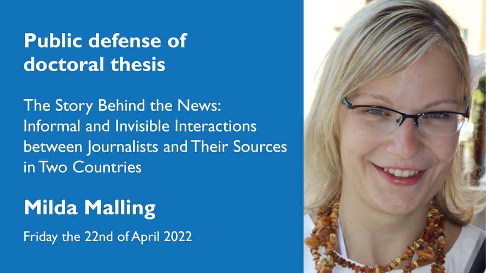Public defense of doctoral thesis with Milda Malling.