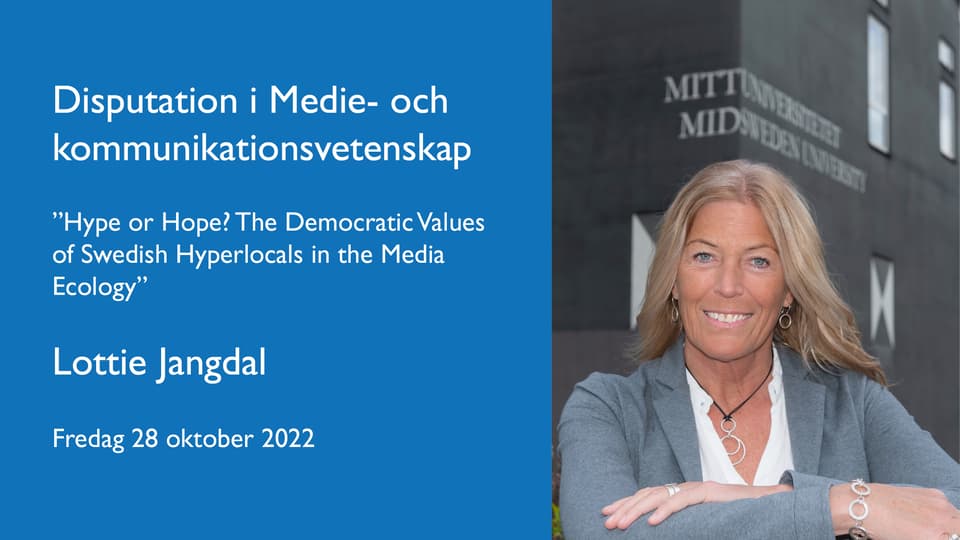 Lottie Jangdals disputationsbild med information om disputationen
