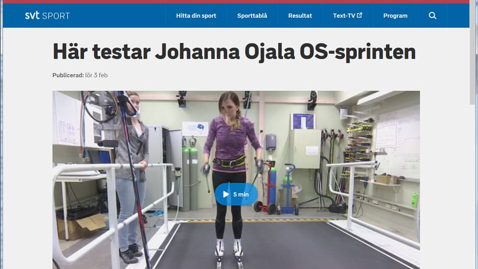 Johanna Ojala testar OS-sprinten på Mittuniversitetet i labbet hos Nationellt vintersportcentrum