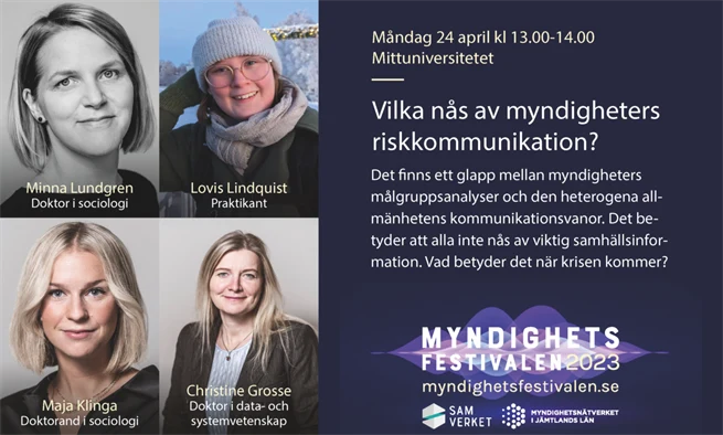 Ett kollage av bilder på fyra olika kvinnor. Halva bilden består av den text som även står på webbsidan.