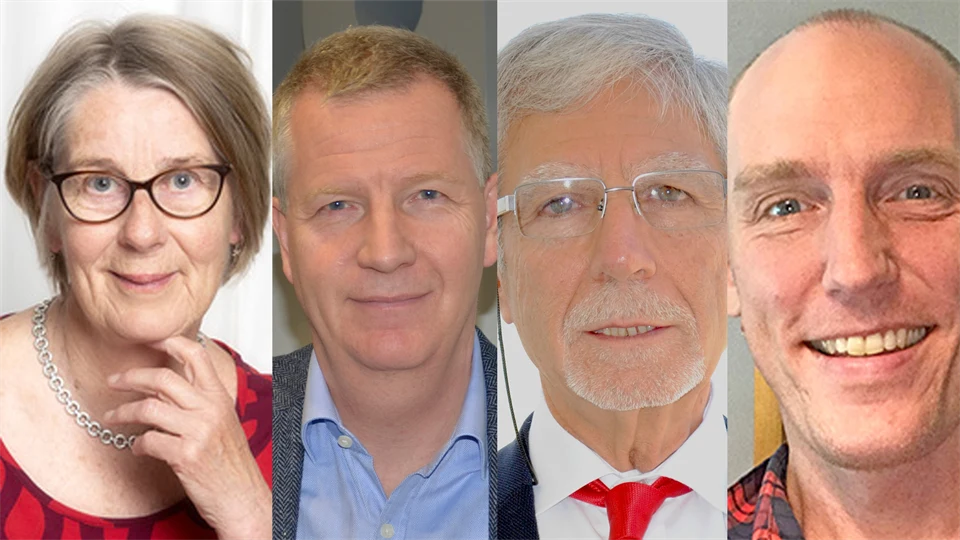 fyra faces in a collage, one woman and three men