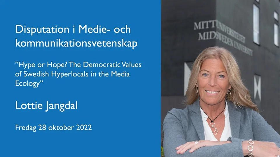 Lottie Jangdals disputationsbild med information om disputationen