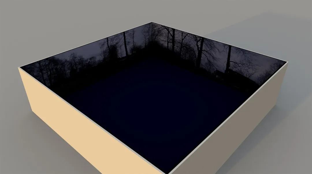 Bild av väggar i simuleringslabbet som visar en park på natten.