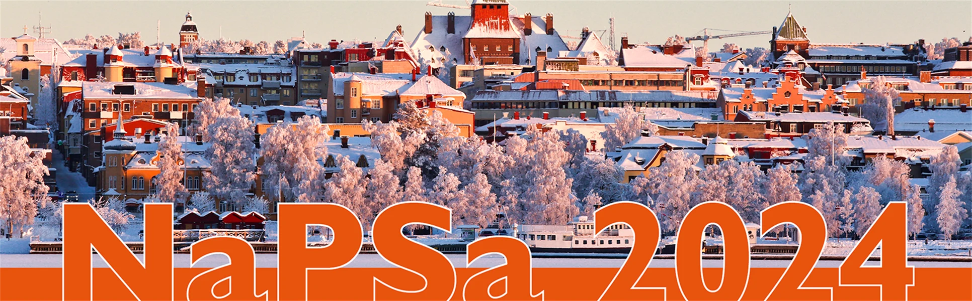 Östersundsvy med konferensnamnet NaPSA 2024 och text: 20–21 mars, Mittuniversitetet Östersund.