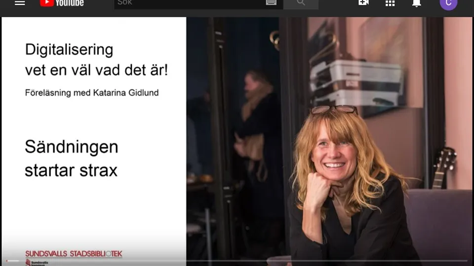 på YouTube Spara favorit 11 oktober 2019 Most photos digital kamera övervakning Digitalisering vet en väl vad det är! Föreläsning med professor Gidlund på YouTube.  https://youtu.be/u6Nj1kCC_8E   Senaste nyheterna Digitalisering vet en väl vad det är