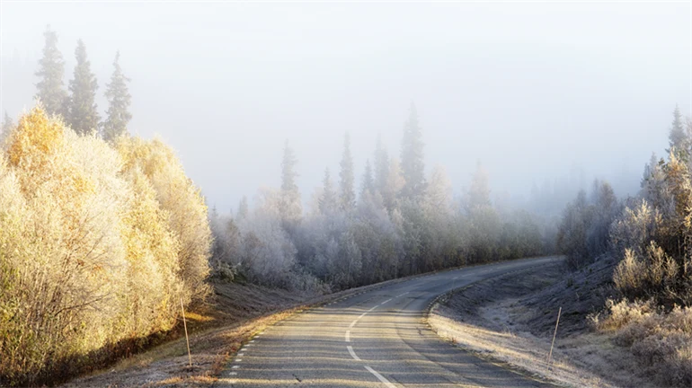 Autumn road in northern Sweden 