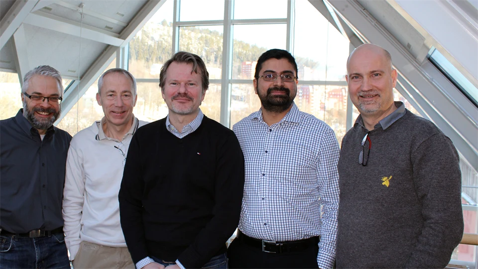 Kick off för nytt forskningsprojekt om Augmented Telepresence, Från vänster: Magnus Pettersson, HIAB, Kjell Brunnström, Acreo, Mathias Johansson, Alkit Communications, Tahir Qureshi, HIAB och Mårten Sjöström, Mittuniversitetet.  