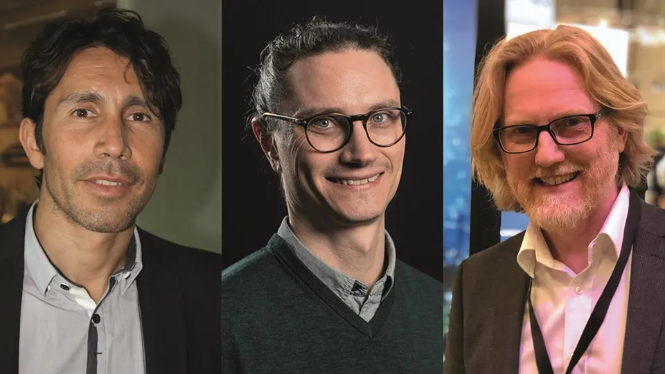Bildcollage porträttfoton av tre män - Armando Cordova, Aron Larsson och Benny Thörnberg,  samtliga forskare på Mittuniversitetet