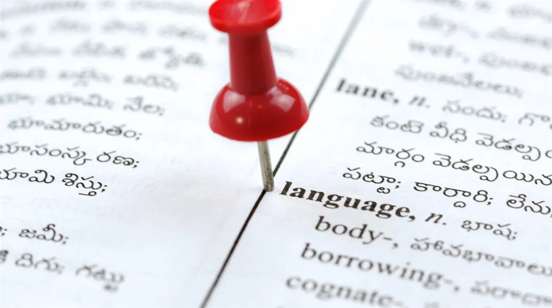 Häftstift fastsatt bredvid ett ord i en ordbok.