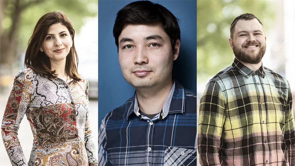 Kollage med en kvinna och två män