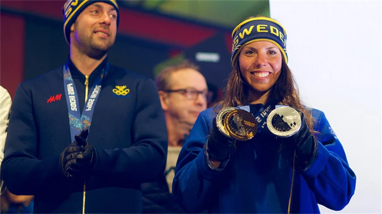 Charlotte Kalla hyllas efter OS i Sotji 2014.