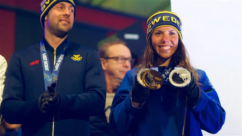 Charlotte Kalla hyllas efter OS i Sotji 2014.