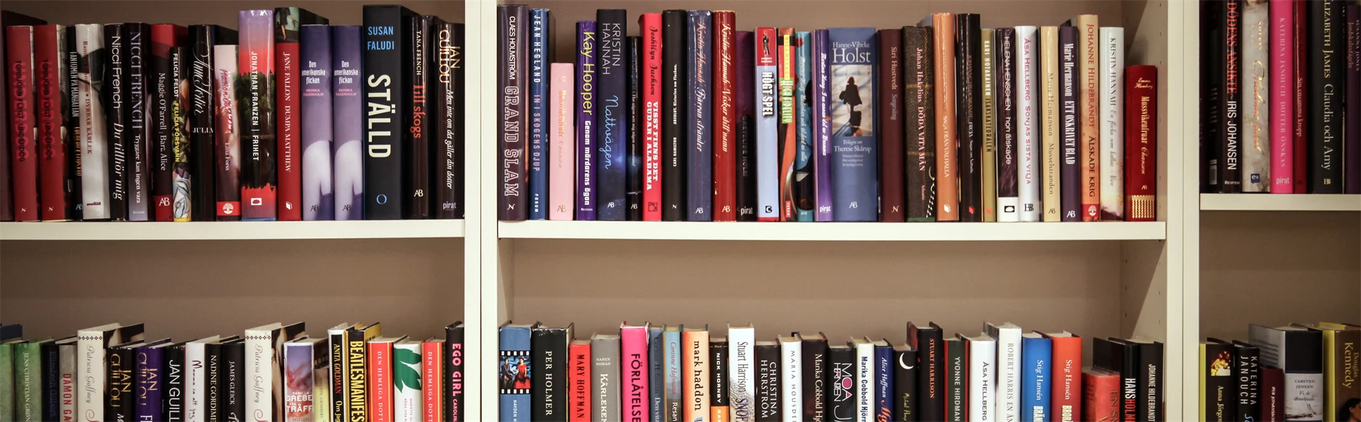 Flera böcker i en bokhylla