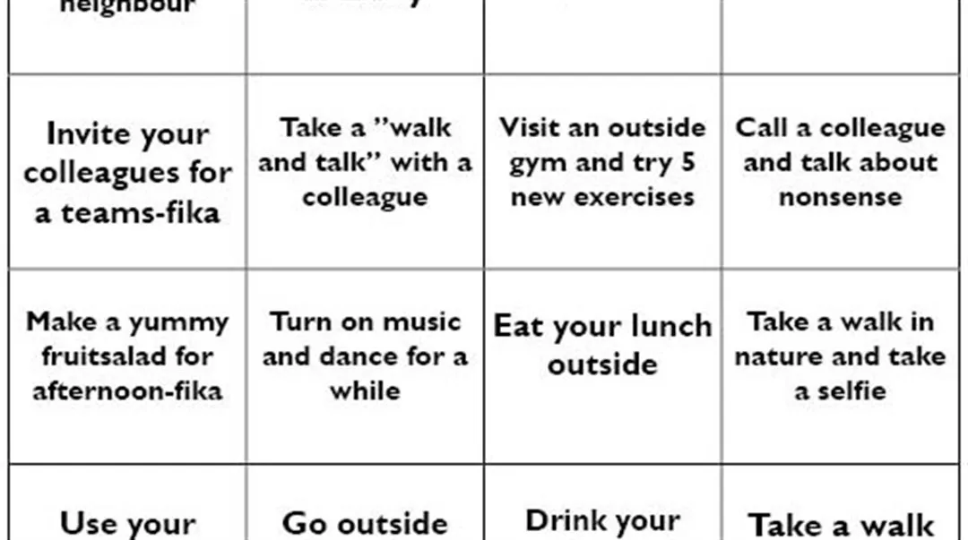 Aktivitetsbingo fyra gånger fyra