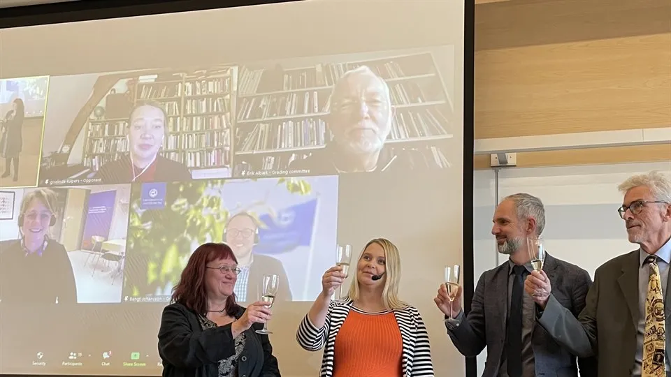 Disputation Sara Ödmark - på bilden ses Ingela Wadbring, Sara Ödmark, Jonas Harvard och Lars Nord.