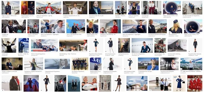 Printscreen, googlesökning på flygvärdinna