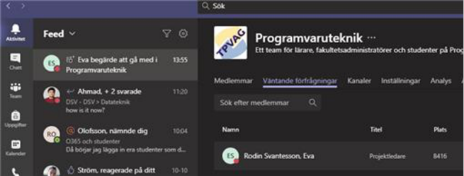Skärmdump väntande förfrågningar Teams