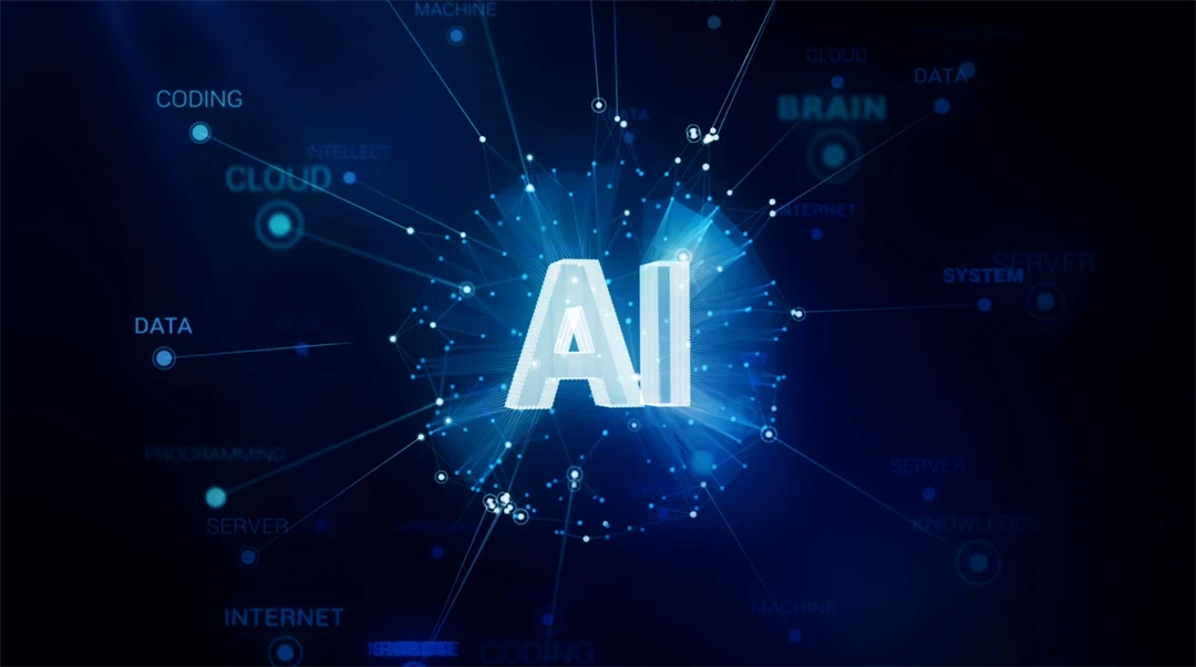 Letters A and I glows in white on a dark background.