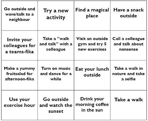 Aktivitetsbingo fyra gånger fyra