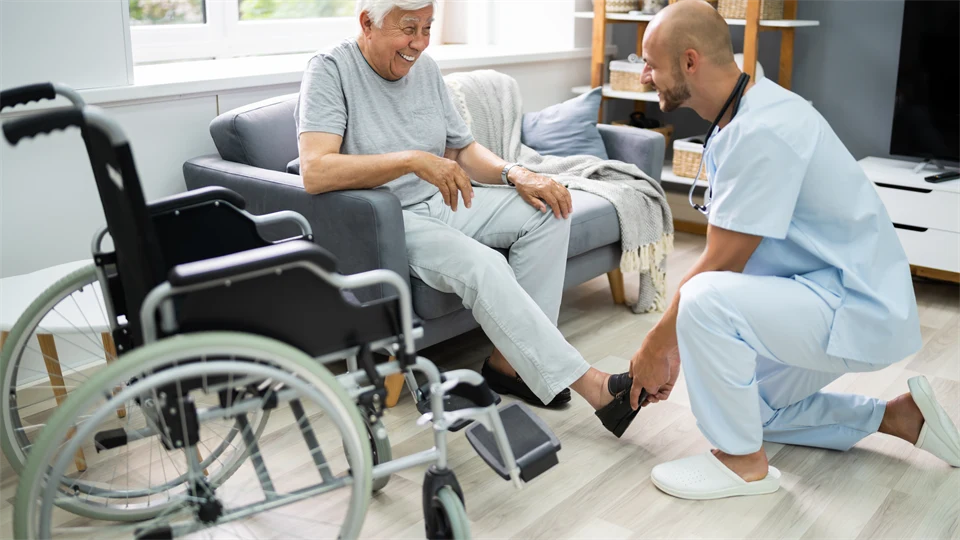 OLD SENIOR HOME CARE PATIENT WITH NURSE