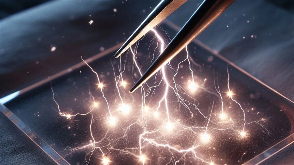 AI genererad bild som föreställer en pincett som rör små blixtar.