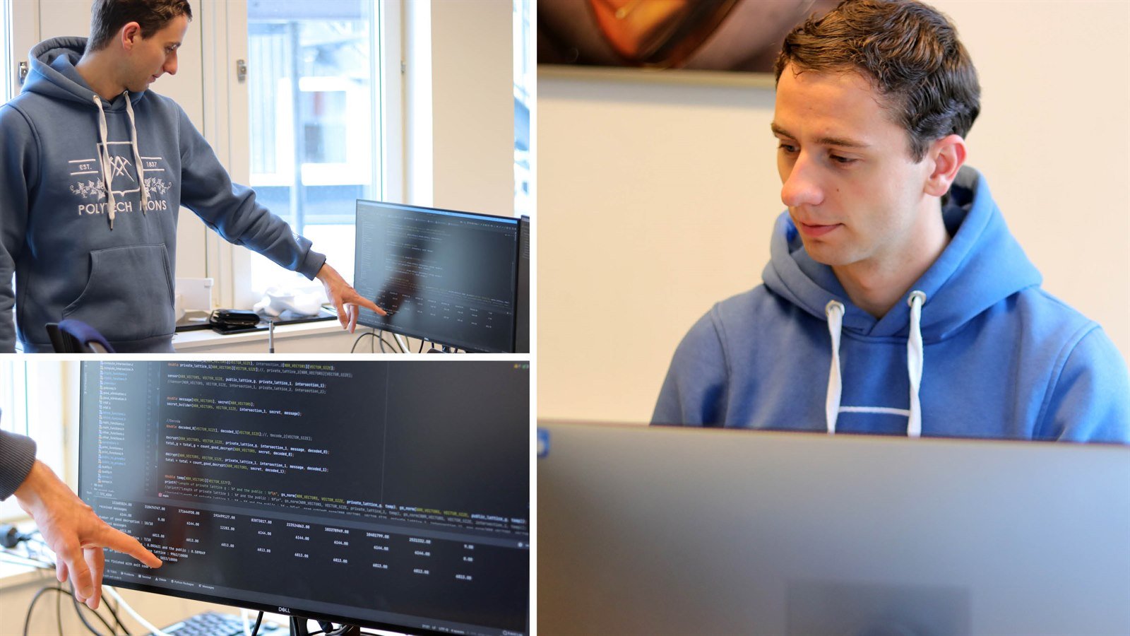 Nathan Keyaerts presenterar sitt arbete vid datorn