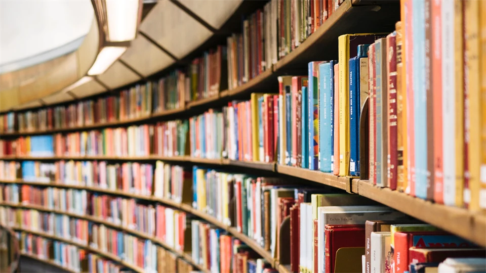 Ett bibliotek fullt med böcker