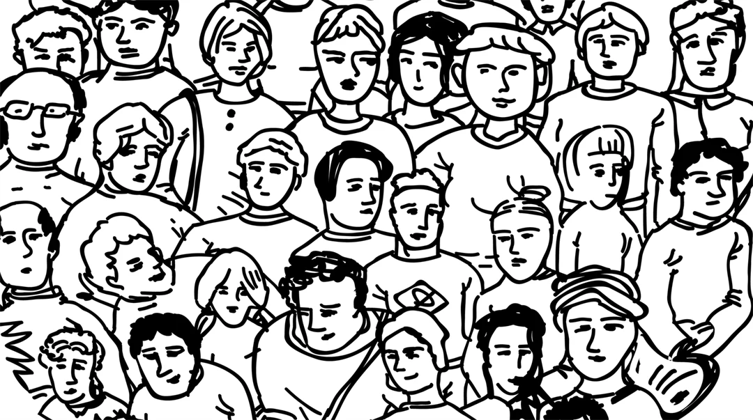 Handritade oigenkännliga människor formade till en cirkel.