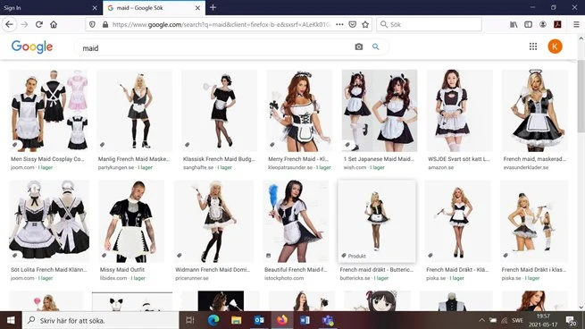 Printscreen, googlesökning på maid