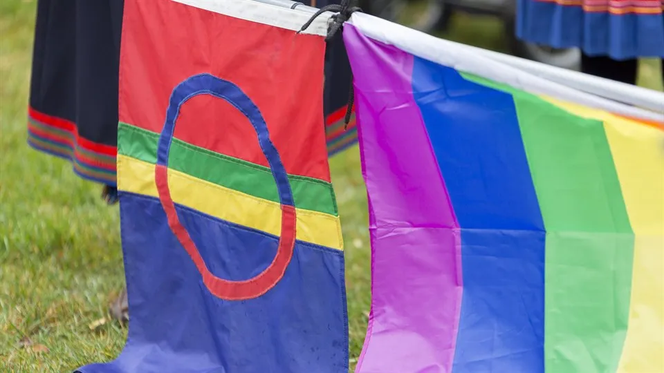 Samisk flagga och regnbågsflagga