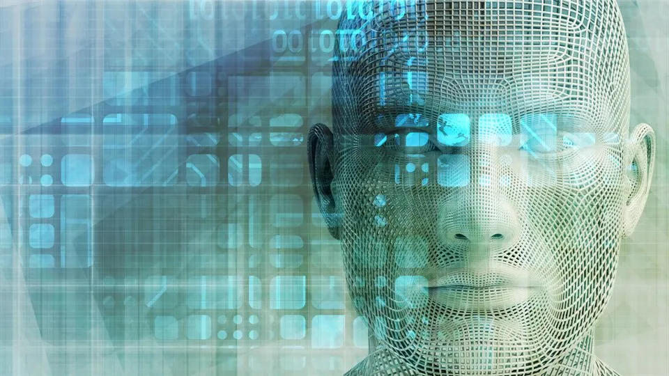 Illustrative image of AI, computers, sensors and human 