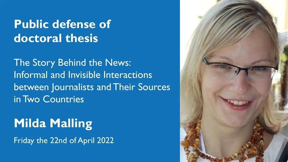 Public defense of doctoral thesis with Milda Malling.