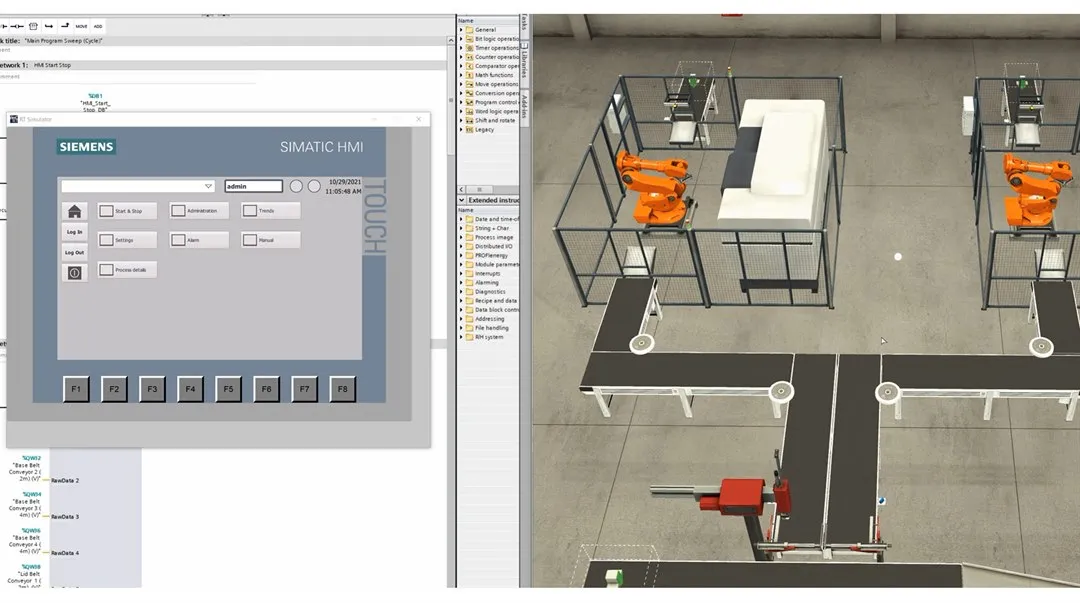 Animerad bild över en produktions- och en monteringslina.