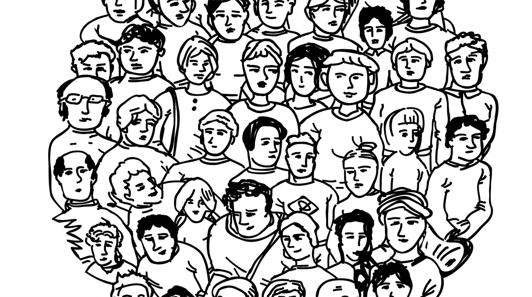 Handritade oigenkännliga människor formade till en cirkel.