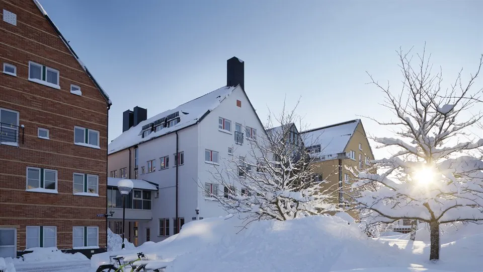 Exteriör Campus Sundsvall, vinterbild